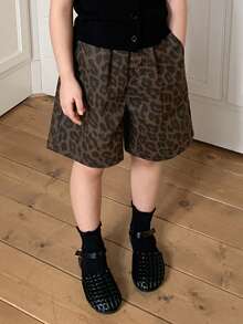 DAZY Young Girl' Leopard Print Denim Shorts - Brown - View 4
