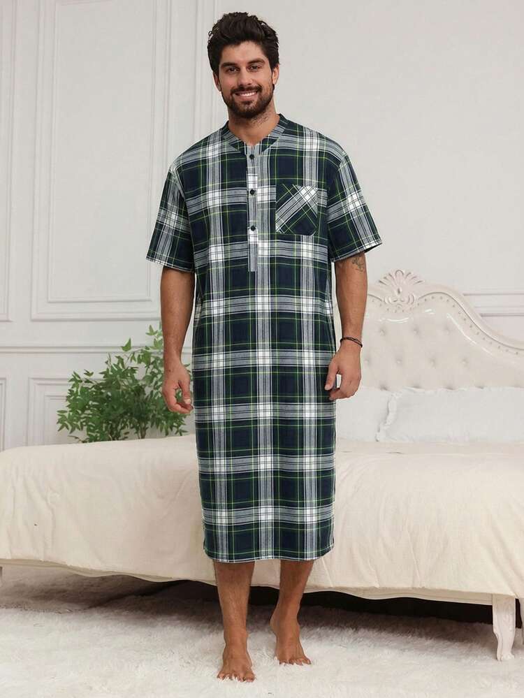 Men's Long Plaid Robe, Multi-Color, Spring/Summer