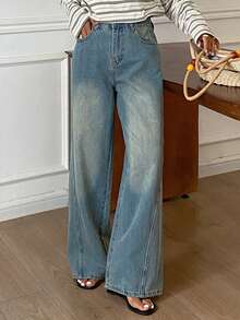 DAZY Women's Loose Straight Leg Jeans, Casual Street Style Western Cowboy, Suitable For Spring And Autumn - Blue - View 5