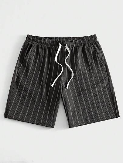 EGENSIO Men's Summer Casual Vacation & Commute Striped Print Drawstring Waist Shorts