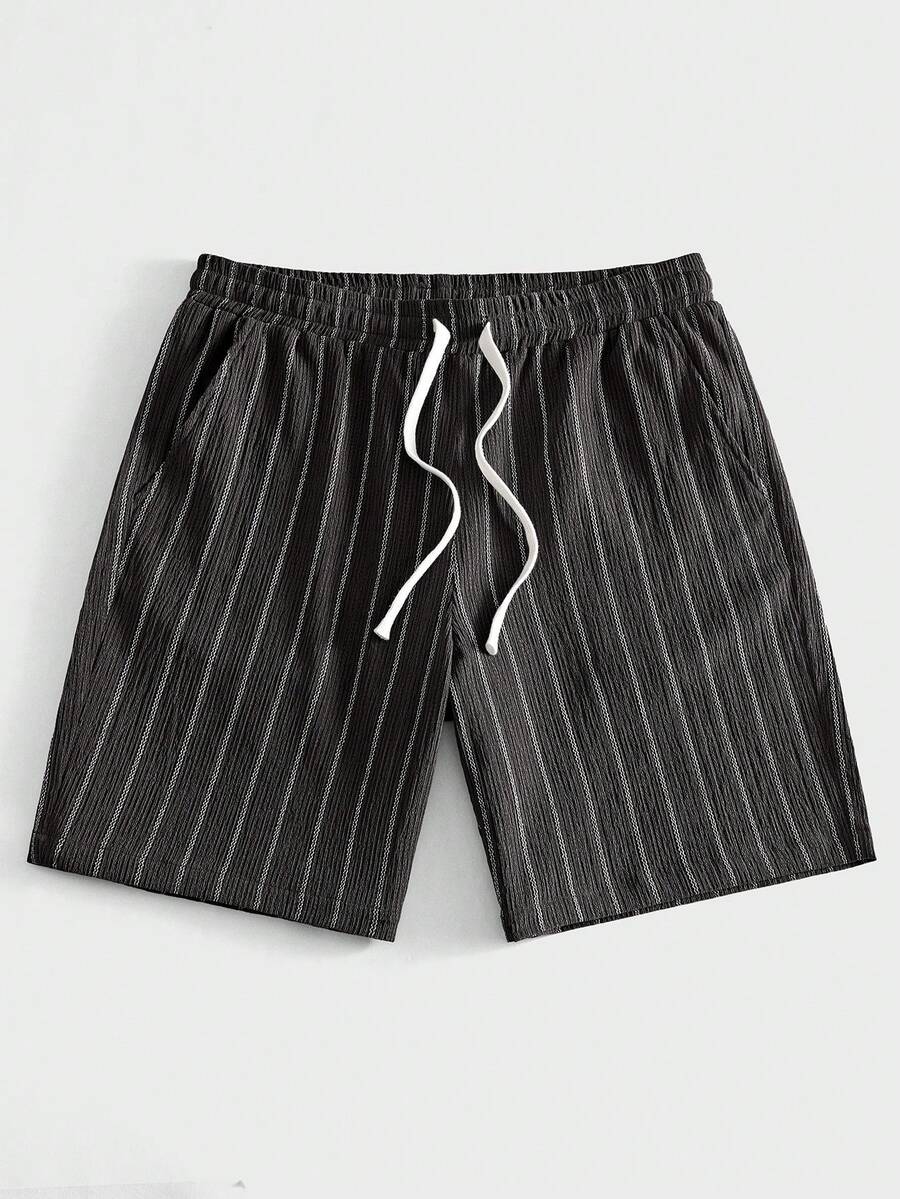 OTTIMOZO Men's Summer Casual Vacation & Commute Striped Print Drawstring Waist Shorts - Dark Grey - View 1