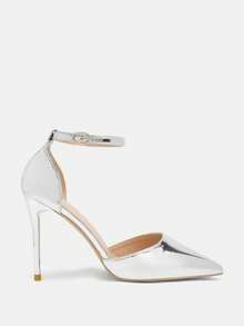 Glitzique Fall/Winter 2025 Women's Hollow Out Pointed Toe Slingback High Heel Sandals, Sexy, Women Pumps, Elegant, Party Outfits - Silver - View 7