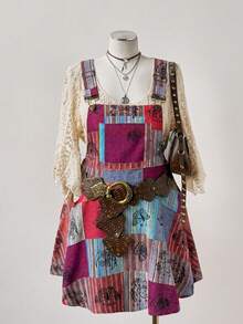 Sunspun Plus Size Women's Bohemian Multi-Color Suspender Dress - Multicolor - View 3
