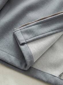 Manfinity BRENVOR 男士宽松休闲翻领长袖夹克，适合秋冬季 - 灰色 - 查看 4