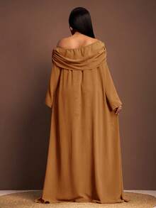 Veslaya 2025秋冬新款优雅咖啡棕色宽松肩领长袖A字连衣裙，适合派对、约会、毕业典礼、婚礼、生日、情人节、聚会、鸡尾酒会等场合。 - 摩卡棕 - 查看 2