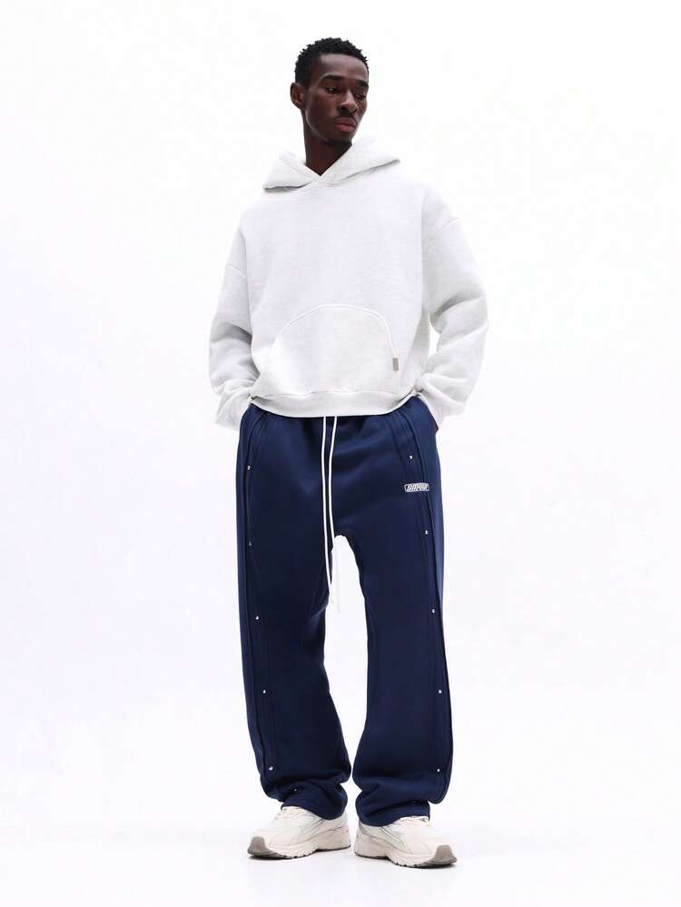 Navy Drawstring Sweatpants With White Accents