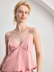 Ocili Bộ đồ ngủ nữ thoải mái, màu trơn gồm áo hai dây và quần short. - Hồng - Xem 5