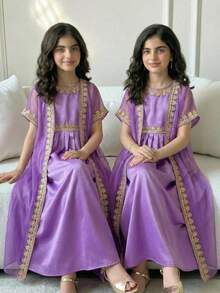 SHEIN 少女圆领长袖连衣裙 - 淡紫色 - 查看 2