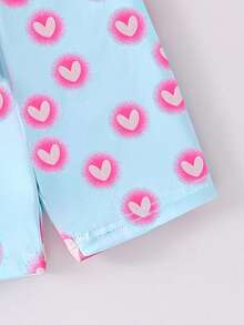 2pcs/Set Piyama Bayi Perempuan Pas Badan Motif Unicorn Atasan Lengan Pendek dan Celana Pendek, Bersinar di Bawah Sinar UV - Biru - View 7