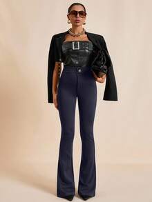 EURMUSE Women, Autumn, Winter, Flare Leg, Black - Navy Blue - View 5