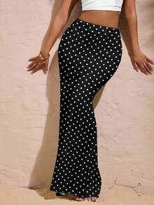 Opulessa Casual Vacation Style Sexy Retro Black Base White Polka Dot Allover Print Skirt, Suitable For Spring/Summer Vacation, Versatile - Multicolor - View 1
