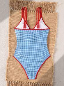 Swim Mod 女士新款夏季格子数码印花荷叶边连体泳衣 - 彩色 - 查看 4