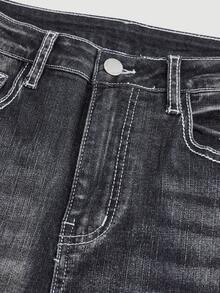 SHEIN Girlism Quần jean ống loe co giãn dành cho nữ tuổi teen, phong cách Y2K Punk Retro Vintage, thêu cánh và đính đá. - màu đen - Xem 3