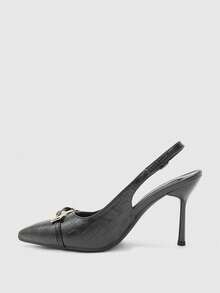 CUCCOO BIZCHIC Retro Elegant Metal Buckle High Heel Sandals, Vintage Chic, Lightweight Commuter Style, Metal Buckle Decor Enhances Elegant, Suitable For Professional Women's Commute, Also Fits Semi-Formal Occasions Like Dates And Light Dinners Valentine's Day - Black - View 10