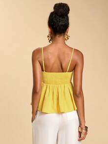 Travachic Women's Elegant Yellow Summer Peplum Hem Cami Top,Minimalist Solid Linen Cami For Tea Party,Vacation Beach Outfits,Boho Holiday,Music Festival Date - Light Yellow - View 2