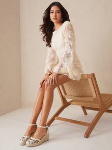 Solezae Giày đế xuồng nữ thời trang thường ngày thoải mái in hoa, quai ngang mắt cá chân. - Màu be - Xem 3