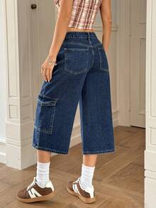 Rivivi Women's Casual Everyday Flap Pocket Loose Fit Jeans - Blue - View 2