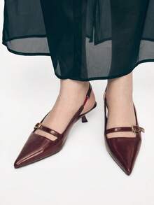 Mnmlis Damen Rückenfreie, bequeme Spitzschuh-Pumps mit 4,5cm Absatz, Berufsanzug passende Damenschuhe in Weinrot - Bordeaux - Übersicht 2
