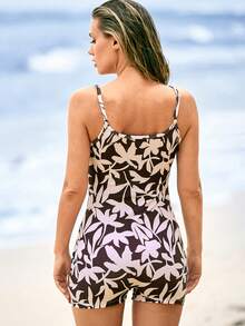Swim SPRTY Women's Summer Random Plant Print Beach Sports Jumpsuit - Brown - View 2