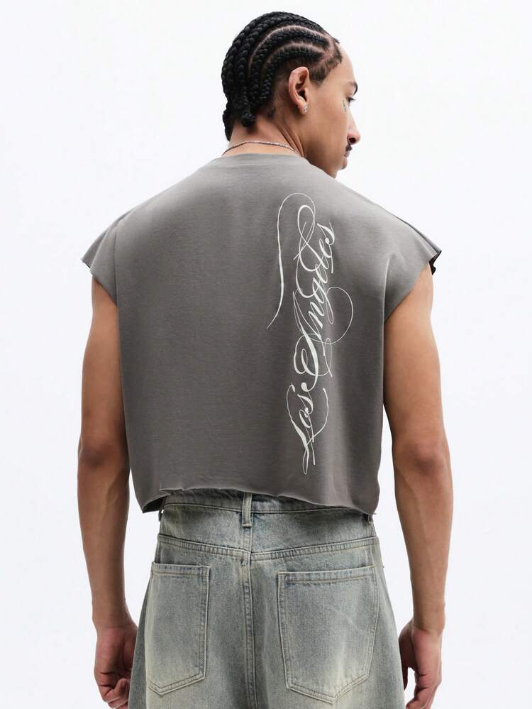 Crew Neck Tank With Script Graphic Print