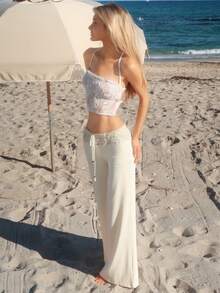 Sydney Algeri 浪漫約會露背綁頸蕾絲白色女士背心 - 白色 - 查看 5