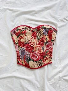 Soleia 女士时尚法式印花系带抹胸上衣 - 彩色 - 查看 4