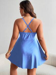 Swim Lushoire Áo tankini buộc dây phía trước viền bèo nhún dành cho nữ cỡ lớn, kèm quần bơi. - Màu xanh lam - Xem 3