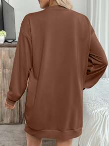 EMERY ROSE 女士休闲拉链套头卫衣，适合度假和日常穿着 - 棕色 - 查看 2