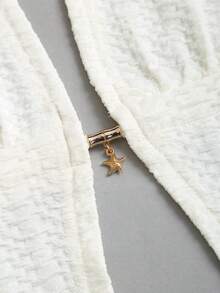 Sweetra Apricot Textured Knit Halter Starfish Pendant Top And Mini Bodycon Skirt Set - Apricot - View 8