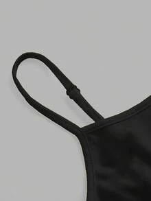 SHEIN EZwear 女士休闲性感吊带背心，英文字母和图案印花，适合夏季穿着 - 黑色 - 查看 4
