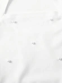 SHEIN Girlism Tween Girls Casual Elegant White Beaded Detail Knit Spaghetti Strap Snug Fit A-Line Mini Dress, Waist Cinched, Suitable For Valentine's Day Party, Outing, Back To School Outfit - White - View 6