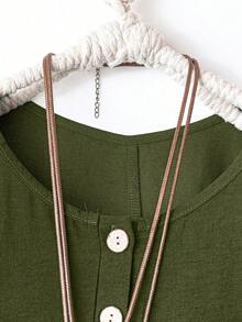Linhara Vestido casual con botones y bordados para tallas grandes - Verde Oliva - Ver 3