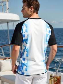 Manfinity VDAYZ Men's Minimalist Printed Round Neck Short Sleeve Rash Guard - White - View 2