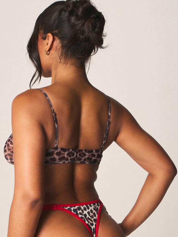 MISSGUIDED Leopard Print Thong With Red Contrast Trim Cheeky Bottom Intimate Lingerie Underwear String Back