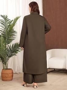 Lacomfia Women's Floral Print Plus Size Shirt And Wide Leg Pants Two Pieces Set, Casual And Minimalist, Plus Size - Multicolor - View 2