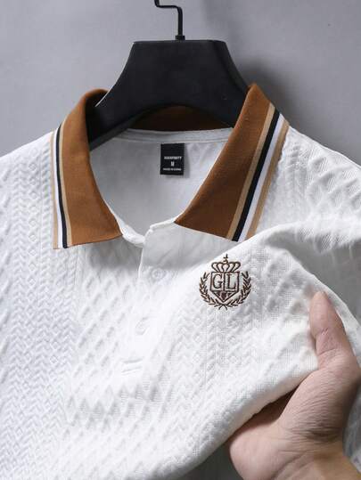 EGENSIO Men's Textured Solid Color Pique Knit Polo Shirt College Style Pattern Polo Men Mens Golf Shirt