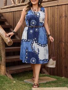 EMERY ROSE Plus Size Women Casual Printed Denim Dress - Multicolor - View 6