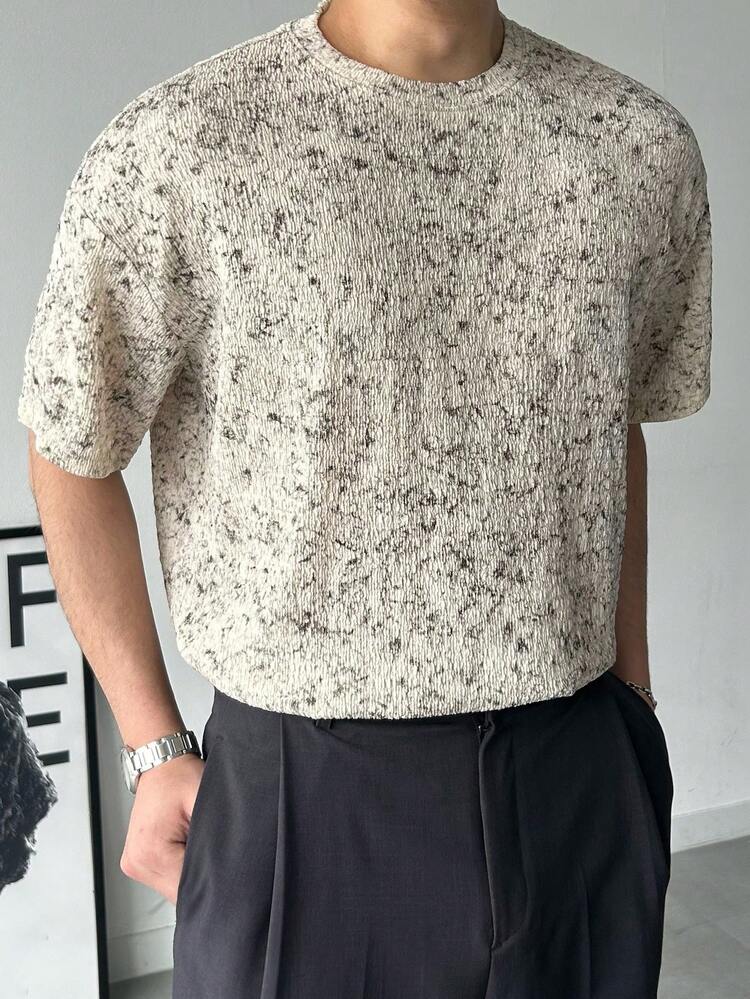 Men's Textured Fabric Crew Neck T-Shirt, Summer