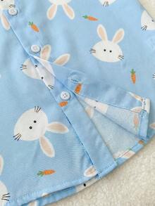 SHEIN 1件男童休闲舒适时尚百搭柔软兔子复古印花短袖衬衫，适合日常穿着、上学、外出、春夏、复活节等场合。 - 彩色 - 查看 5