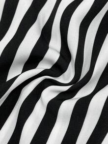 GlowEve CURVE 大码女式条纹拼接宽松休闲衬衫 - 黑與白 - 查看 4