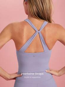 GLOWMODE Intertwine Tank Top Bra Low Impact Yoga Daily Fall Winter - Purple - View 3