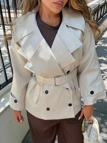 Maria Perezxox Women's Fashionable & Elegant Double-Breasted Belted Trench Coat French Style Clothes Women Trench Coat Trench Coat Women In Fall/Winter,Cozy Fall And Winter Clothes For Women - Grey - View 3