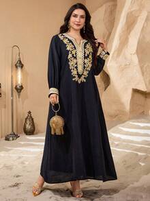 Al Najma Plus Size New Elegant Luxury Women Notched Collar Ribbon Embroidery Graceful Long Sleeve Cardigan - Black - View 4