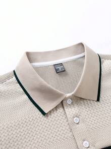 Manfinity Homme 男士休閒日常對比色四分鈕短袖 Polo 衫，夏季，正式，儀式 - 彩色 - 查看 5