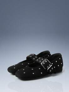CUCCOO GRLICON 时尚铆钉方头玛丽珍鞋 - 黑色 - 查看 1