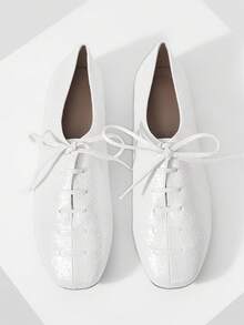 Mnmlis Women's Lace-Up Design Casual Flat Loafers For Christmas Valentine's Day - White - View 1