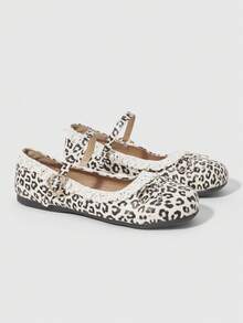 ROMWE Kawaii Women's Fashionable & Sweet Lace Trim Bow Decor Flats For Christmas - White leopard print - View 3