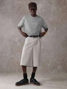 SUMWON 男士巴洛克印花鼠尾草绿短袖T恤，修身剪裁，饰有精美天使印花图案 - 藍色 - 查看 4