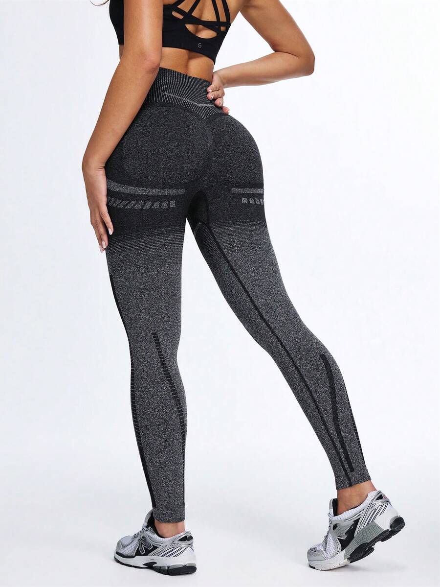 Eassivo Eassivo 女士高腰渐变塑形提拉运动紧身裤 - 黑色 - 查看 1