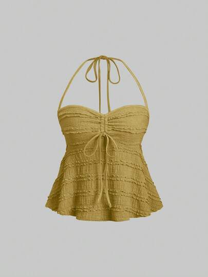 Sweetra Women Ruched Knot Halter Neck Cami Top Y2K